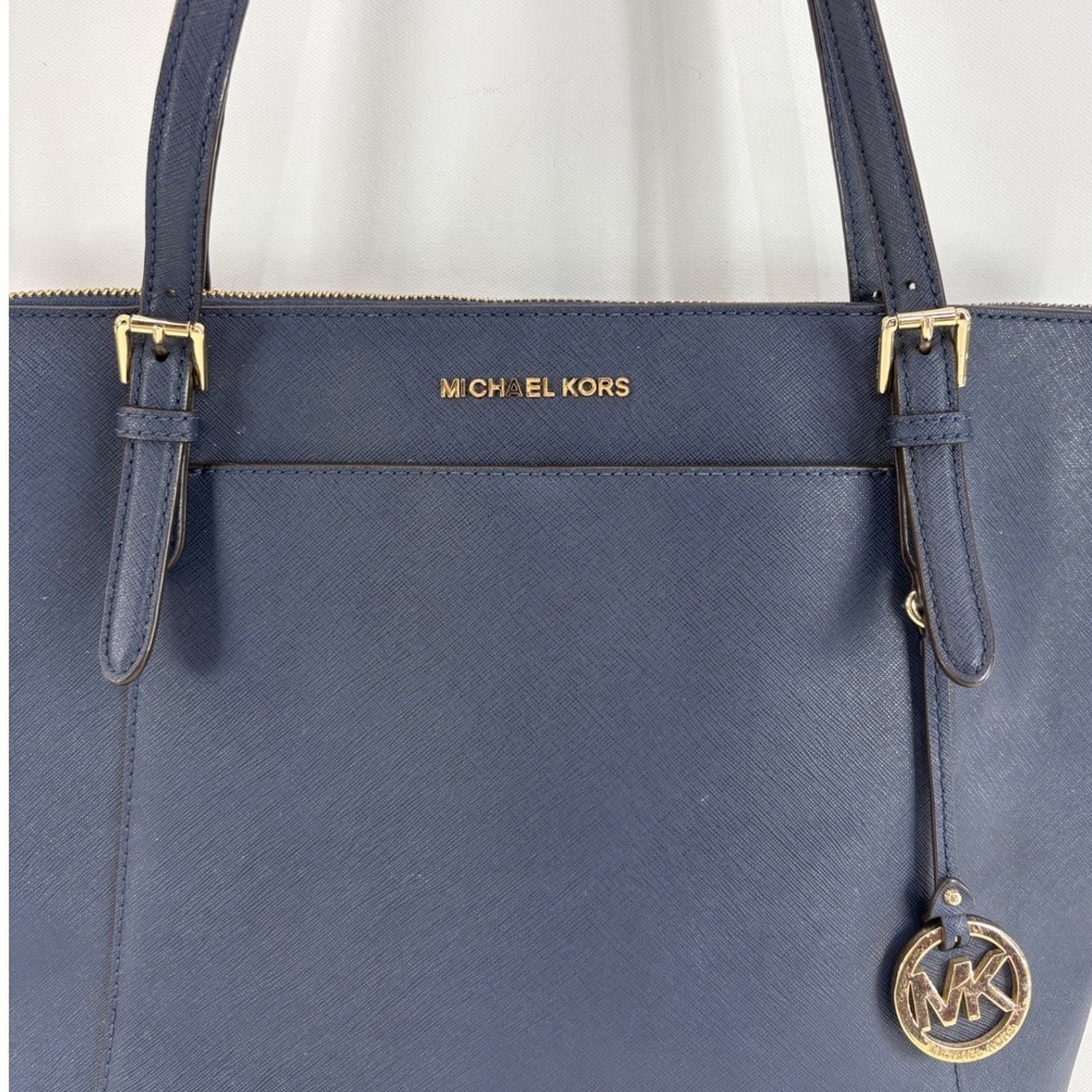 Michael Kors Jet Set Travel Saffiano Leather Tote Bag Navy Blue‎ - Picture 3 of 11